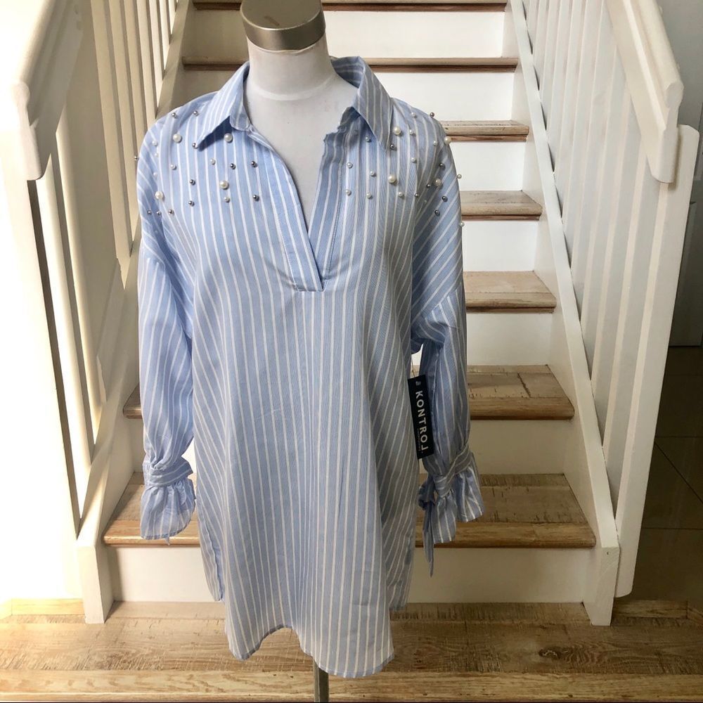 NWT! Kontrol stripes and pearls shirt dress S